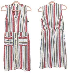Old Navy Multicolor Striped Linen Blend Sleeveless Button Down Midi Dress M